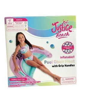 Justice Beach Inflatable Float Pool Chair Grip Purple Glitter ($)  4406